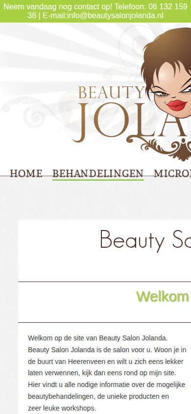 De huidige website op een telefoon